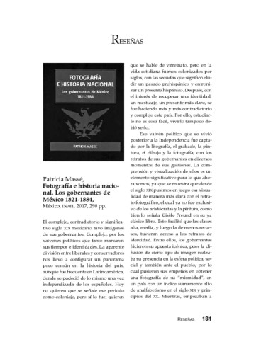 Patricia Massé, Fotografía e historia nacional. Los gobernantes de México 1821-1884, México, INAH, 2017, 290 pp.