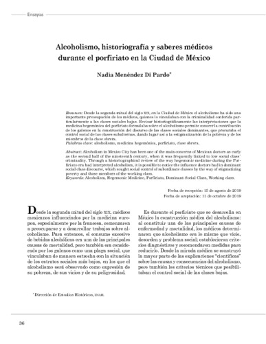 Alcoholismo, historiografía y saberes médicos durante el porfiriato en la Ciudad de México