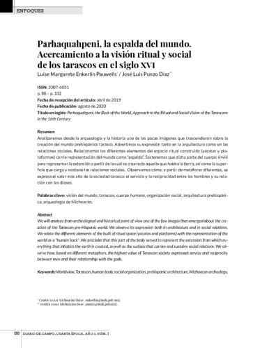 Parhaquahpeni, la espalda del mundo. Acercamiento a la visión ritual y social de los tarascos en el siglo XVI