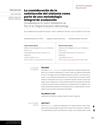 La consideración de la satisfacción del visitante como parte de una metodología integral de evaluación