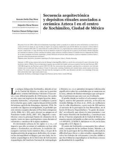 Secuencia arquitectónica y depósitos rituales asociados a cerámica Azteca I en el centro de Xochimilco, Ciudad de México