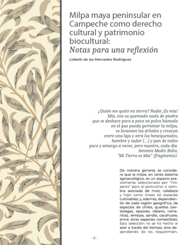 Milpa maya peninsular en Campeche como derecho cultural y patrimonio biocultural: notas para una reflexión