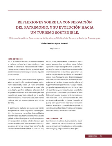 Reflexiones sobre la conservación del patrimonio y su evolución hacia un turismo sostenible: Misiones Jesuíticas Guaraníes de la