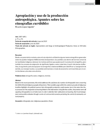Apropiación y uso de la producción Antropológica. Apuntes sobre las Etnografías escribibles