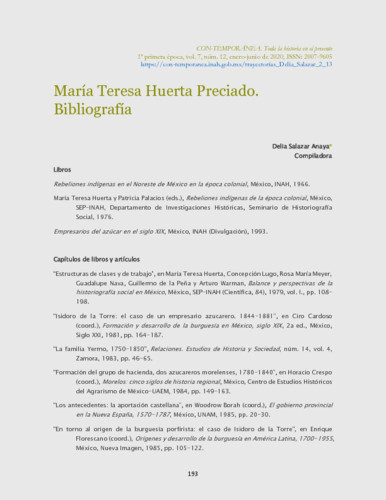 María Teresa Huerta Preciado. Bibliografía
