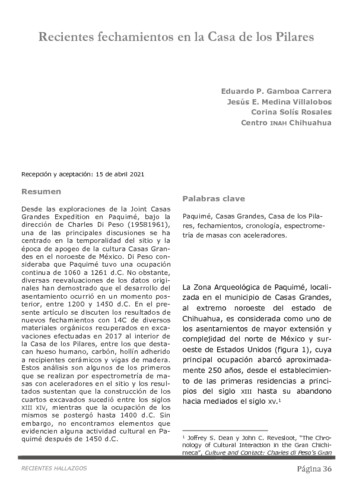 Recientes fechamientos en la Casa de los Pilares