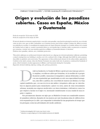 Origen y evolución de los pasadizos cubiertos. Casos en España, México y Guatemala