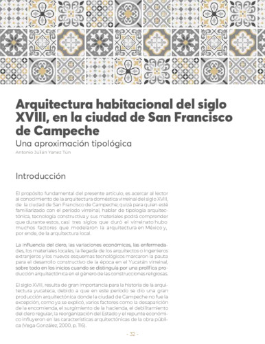 Arquitectura habitacional del siglo XVIII, en la ciudad de San Francisco de Campeche. Una aproximación tipológica