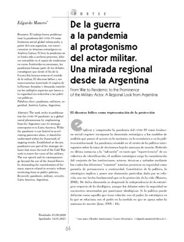 De la guerra a la pandemia al protagonismo del actor militar. Una mirada regional desde la Argentina