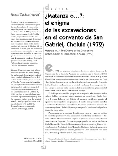 ¿Matanza o…?: el enigma de las excavaciones en el convento de San Gabriel, Cholula (1972)