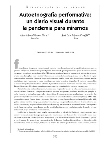 Autoetnografía performativa: un diario visual durante la pandemia para mirarnos