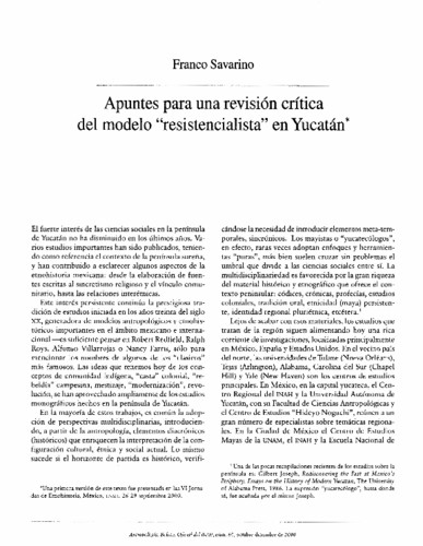 Apuntes para una revisión crítica del modelo "resistencialista" en Yucatán