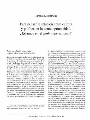 Para pensar la relación entre cultura y política en la contemporaneidad. ¿Estamos en el post-imperialismo?