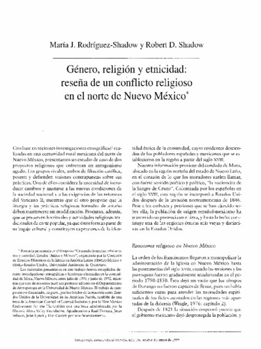 Género, religión y etnicidad: reseña de un conflicto religioso en el norte de Nuevo México