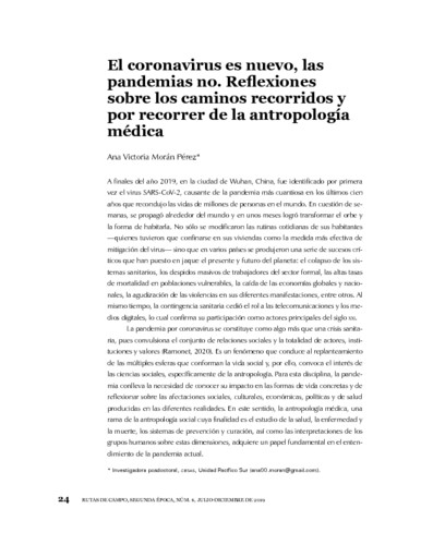 El coronavirus es nuevo, las pandemias no. Reflexiones sobre los caminos recorridos y por recorrer de la antropología médica