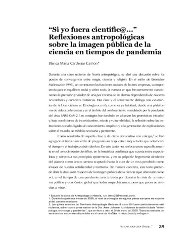 Si yo fuera científic@... Reflexiones antropológicas sobre la imagen pública de la ciencia en tiempos de pandemia