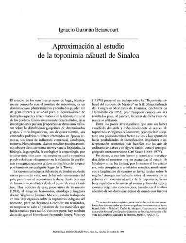  Aproximación al estudio de la toponimia náhuatl de Sinaloa