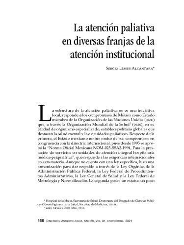 La atención paliativa en diversas franjas de la atención institucional