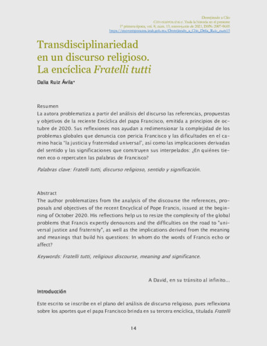 Transdisciplinariedad en un discurso religioso. La encíclica Fratelli tutti