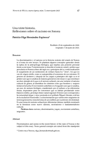 Una triste historia. Reflexiones sobre el racismo en Sonora