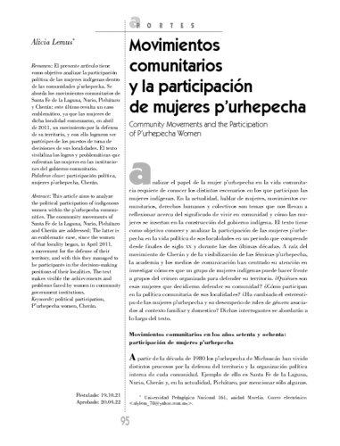 Movimientos comunitarios y la participación de mujeres p’urhepecha