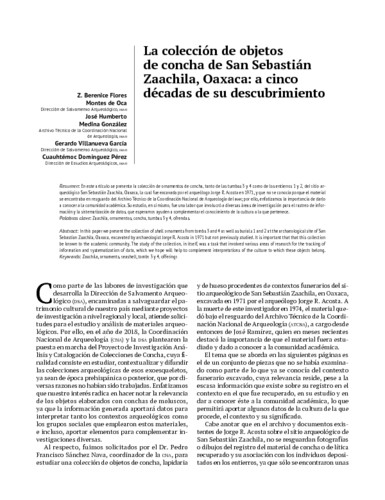 La colección de objetos de concha de San Sebastián Zaachila, Oaxaca: a cinco décadas de su descubrimiento