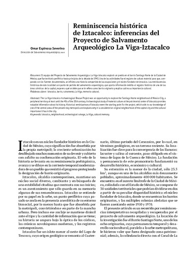 Reminiscencia histórica de Iztacalco: inferencias del Proyecto de Salvamento Arqueológico La Viga-Iztacalco