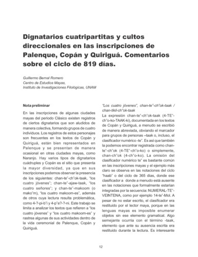 Dignatarios cuatripartitas y cultos direccionales en las inscripciones de Palenque, Copán y Quiriguá. Comentarios sobre el ciclo de 819 días