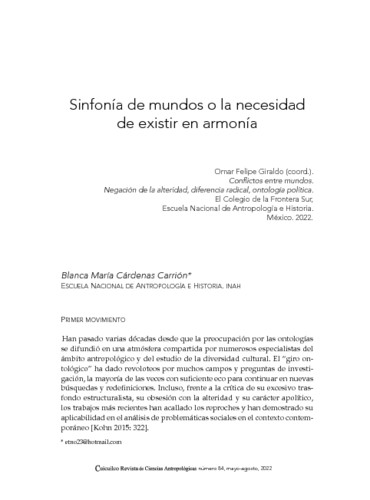 Sinfonía de mundos o la necesidad de existir en armonía