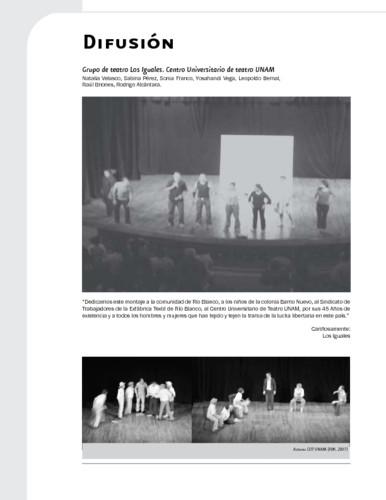 Difusión. Grupo de teatro Los Iguales. Centro Universitario de teatro UNAM