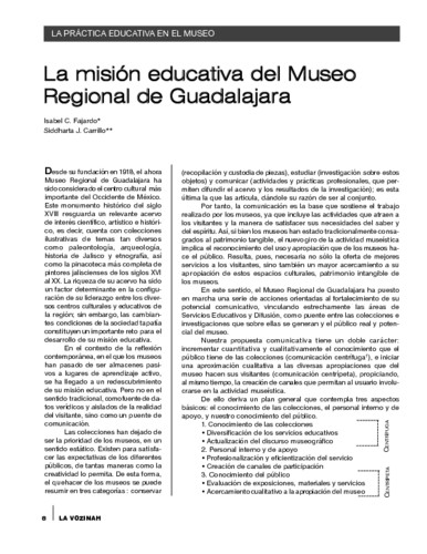 La práctica educativa en el museo. La misión educativa del Museo Regional de Guadalajara