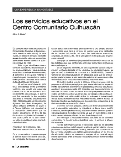 UNA EXPERIENCIA INAHGOTALBE. Los servicios educativos en el Centro Comunitario Culhuacán