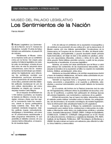 Una ventana abierta a otros museos. Museo del Palacio Legislativo Los Sentimientos de la Nación