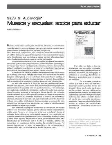 Para recordar. Silvia. Alderoqui. Museos y escuelas: socios para educar