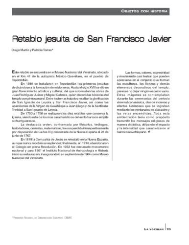 Objetos con historia. Retablo jesuita de San Francisco Javier