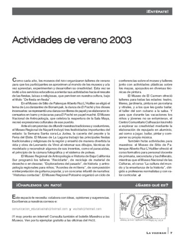 ¡Entérate! Actividades de verano 2003