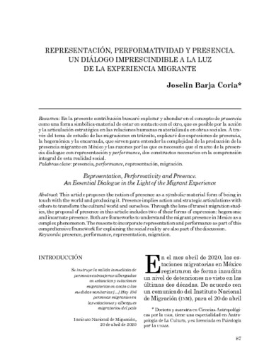 Representación, performatividad y presencia. un diálogo imprescindible a la luz de la experiencia migrante