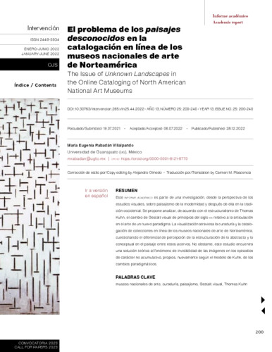 El problema de los paisajes desconocidos en la catalogación en línea de los museos nacionales de arte de Norteamérica