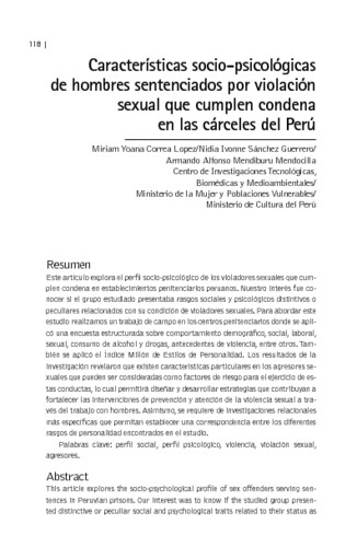 Características socio-psicológicas de hombres sentenciados por violación sexual que cumplen condena en las cárceles del Perú