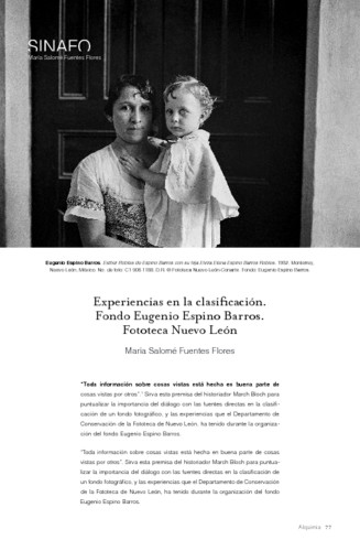 Experiencias en la clasificación. Fondo Eugenio Espino Barros. Fototeca Nuevo León