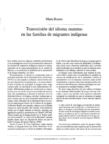 Transmisión del idioma materno en las familias de migrantes indígenas