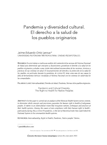 Pandemia y diversidad cultural. El derecho a la salud de los pueblos originarios