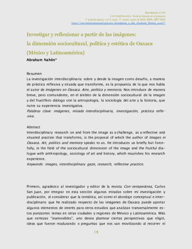 Investigar y reflexionar a partir de las imágenes: la dimensión sociocultural, política y estética de Oaxaca (México y Latinoamérica)