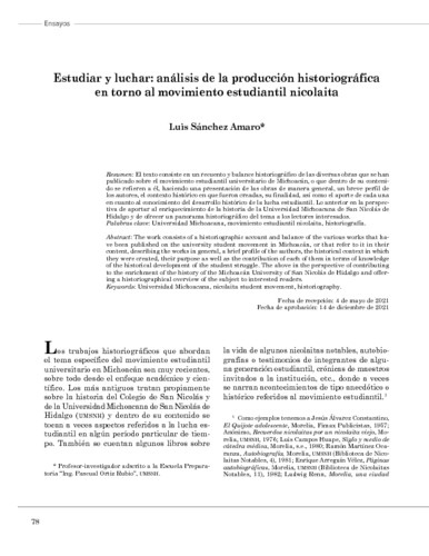 Estudiar y luchar: análisis de la producción historiográfica en torno al movimiento estudiantil nicolaita