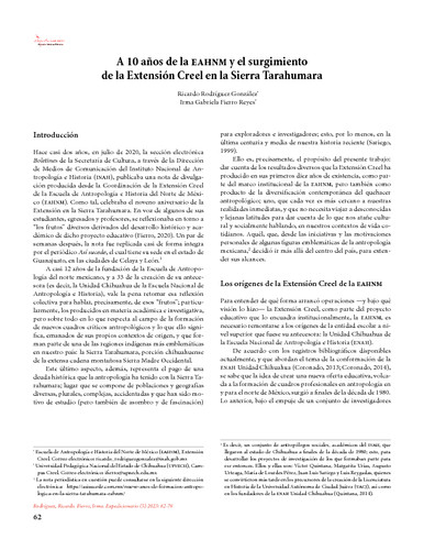 A diez años de la EAHNM y el surgimiento de la Extensión Creel en la Sierra Tarahumara