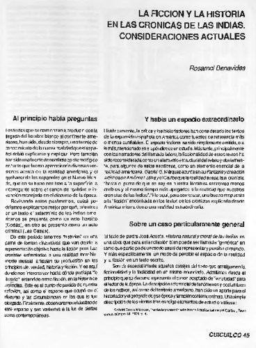 La ficción y la historia en las crónicas de las indias. Consideraciones actuales