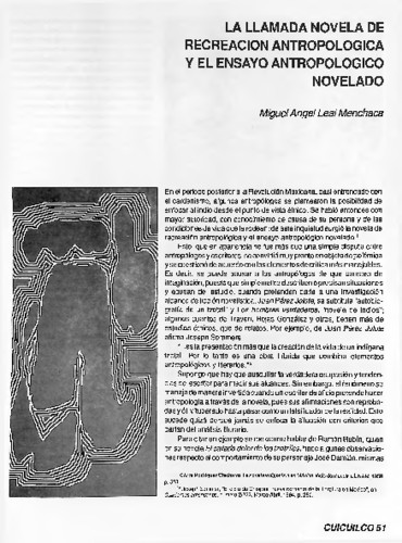 La llamada novela de recreación antropológica y el ensayo antropológico novelado