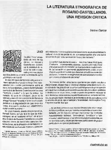 La literatura etnográfica de Rosario Castellanos. Una revisión critica