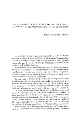 El tipo somático de San Miguel Totolapan en relación con algunas otras poblaciones del estado de Guerrero.