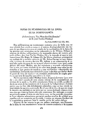 Notas de numismática de la época de la Independencia.- (Aclaraciones a "Las monedas obsidionales" de don José Toribio Medina.)